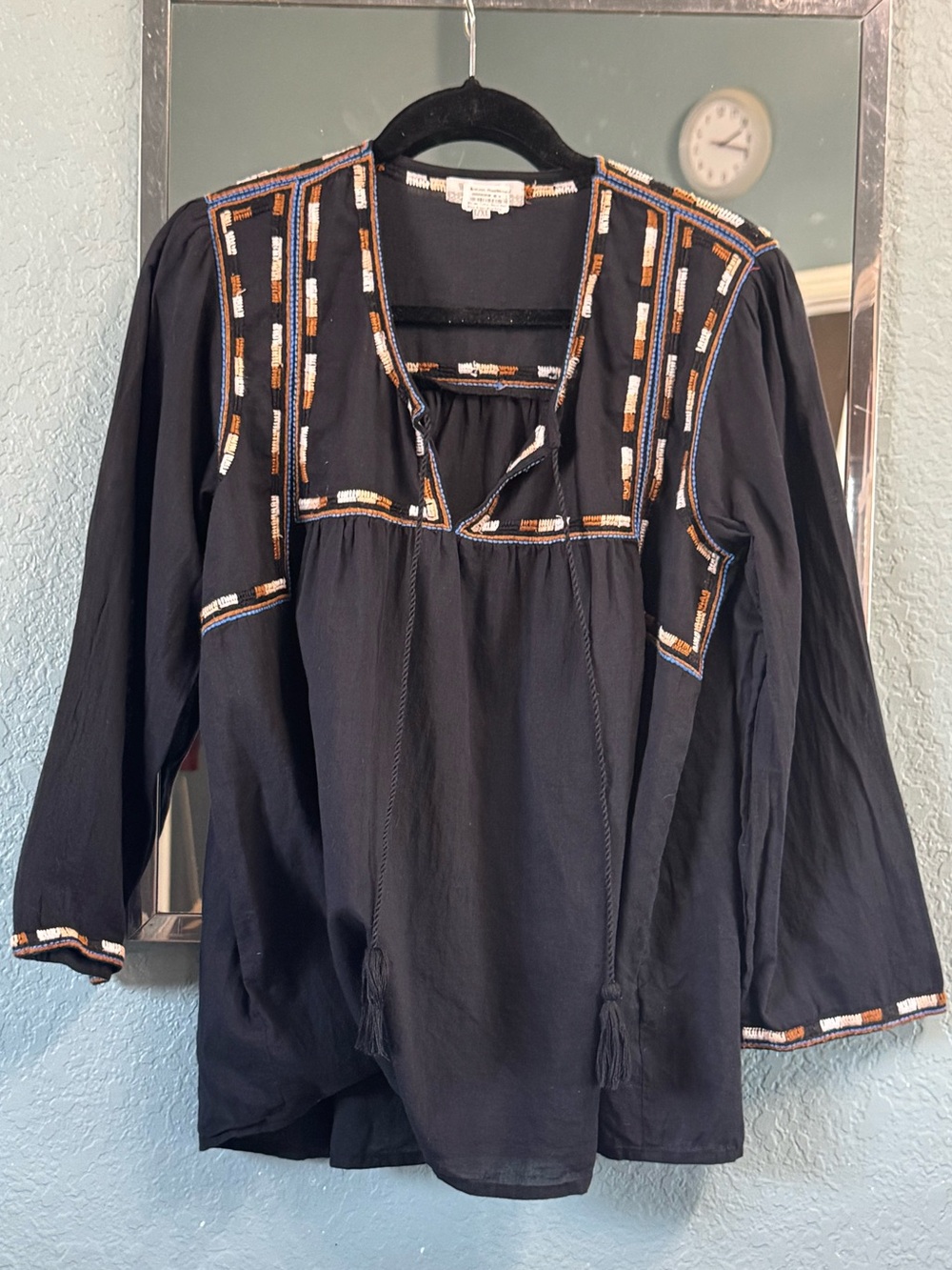100% Cotton Embroidered Workd Market Tassel Peasant Tunic Top Size L/XL